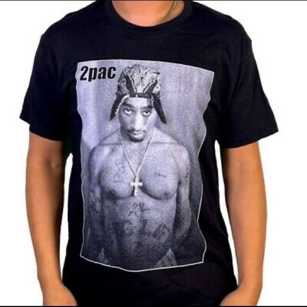 TUPAC SHAKUR Rapper Hip Hop Portrait Graphic Tee T-Shirt Size Small Black & Grey - Picture 1 of 7